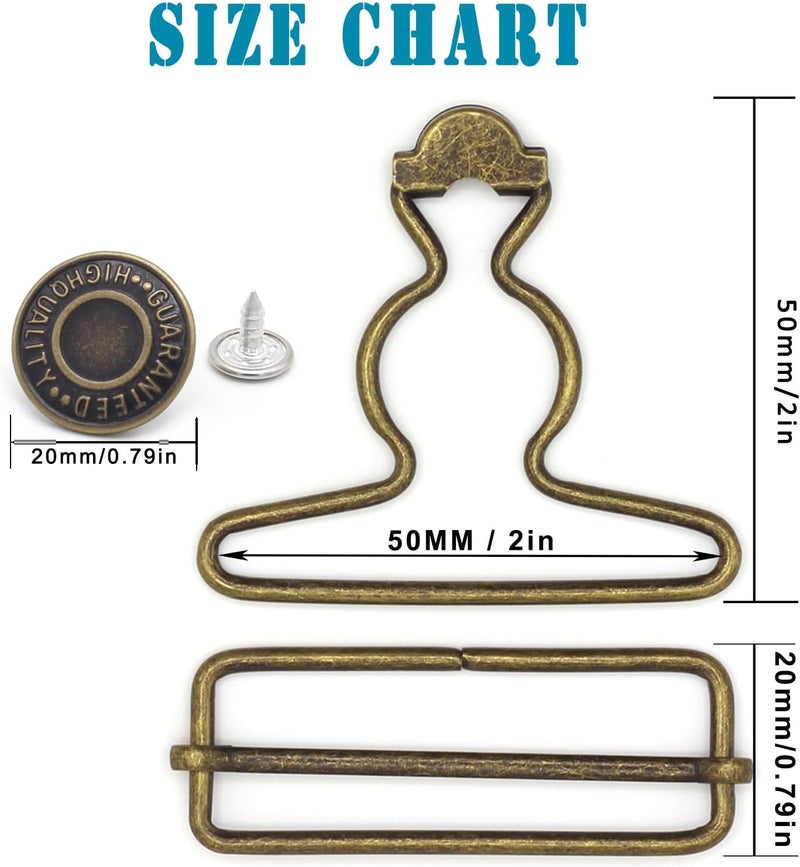 Enosea 2 Sets 2 inch Overall Buckles Replacement, Metal Suspender Buckle Overall Clips with Buckle Slider and Buttons - Image 2